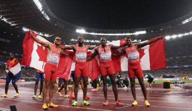 Team Canada men's 4x100m relay final silver medal tokyo 2025