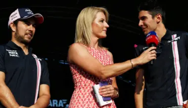 (L to R): Sergio Perez (MEX) Sahara Force India F1 with Rachel Brookes (GBR) Sky Sports F1 Reporter and Esteban Ocon (FRA) Sahara Force India F1 Team on stage at the Sahara Force India F1 Team Fan Zone. 07.07.2018. Formula 1 World Championship, Rd 10, British Grand Prix, Silverstone, England, Qualifying Day
