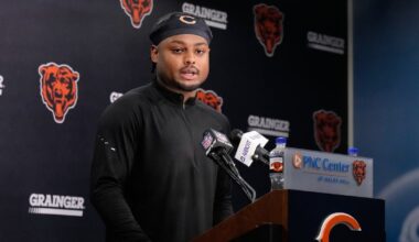 Safety Coby Bryant leaves Chicago Bears practice with injury as running back Kyle Monangai returns