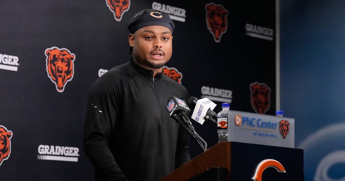 Safety Coby Bryant leaves Chicago Bears practice with injury as running back Kyle Monangai returns
