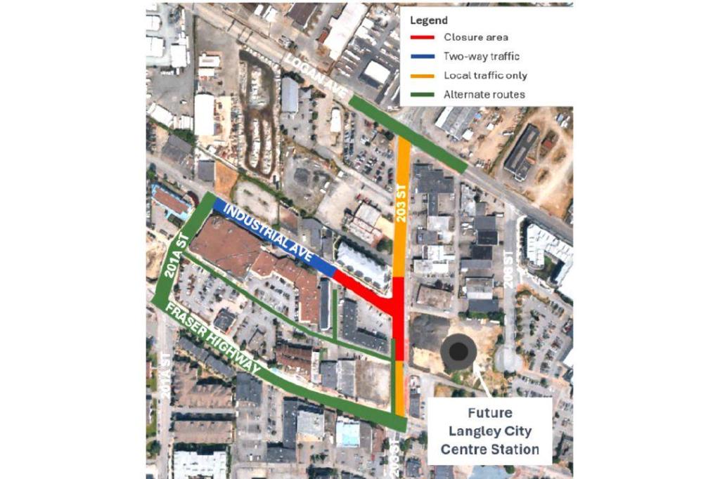 SkyTrain work requires Langley City road closures
