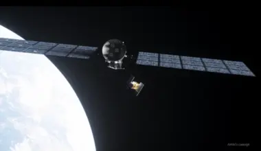 Swift spacecraft: Small spacecraft with wide solar panels and mechanical arms grabbing a bigger spacecraft.