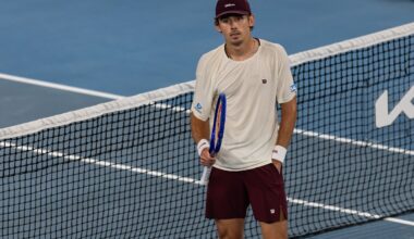 Alex de Minaur celebrates a win over Frances Tiafoe during the 2026 Australian Open.