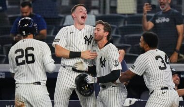 New York Yankees rally with 2 outs in 9th inning and beat Atlanta Braves in 10 after long rain delay