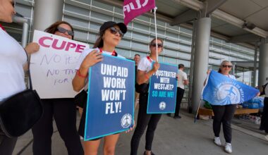 'We’re a volleyball': Travellers in Winnipeg stranded as WestJet flight attendants strike kicks off