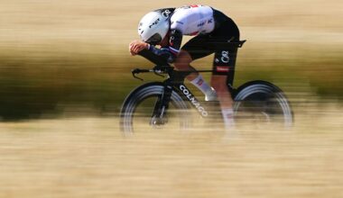 Tadej Pogačar during a time trial in 2025