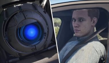 Left: Wheatley from Portal looking suspicious. Right: Rideshare Stimulator guy looking circumspect.