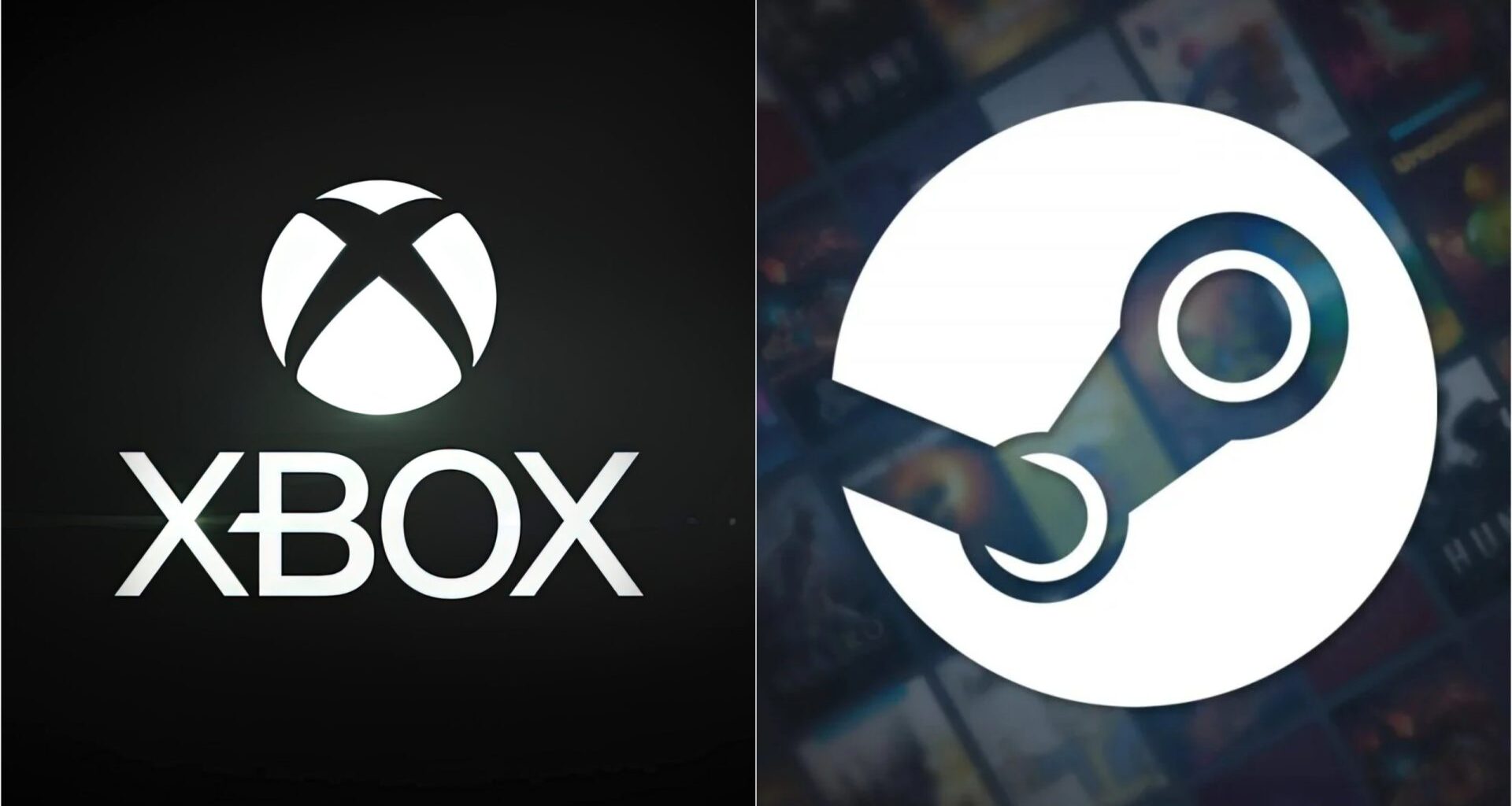 Logos of Xbox and Steam displayed side by side against a dark background.