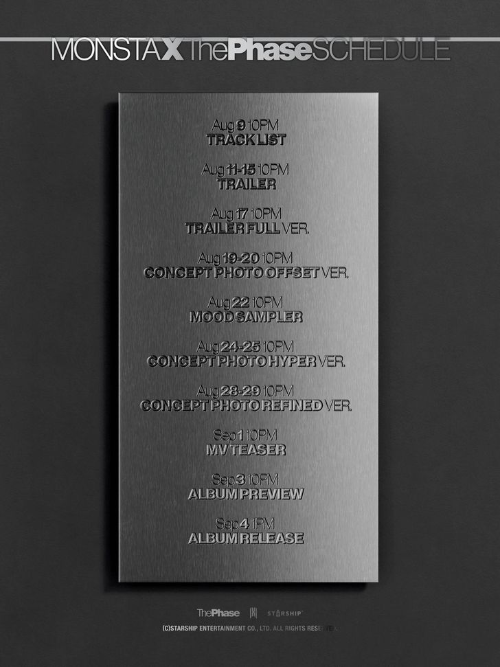 MONSTA X's official teaser schedule for 'The Phase' / Courtesy of Starship Entertainment