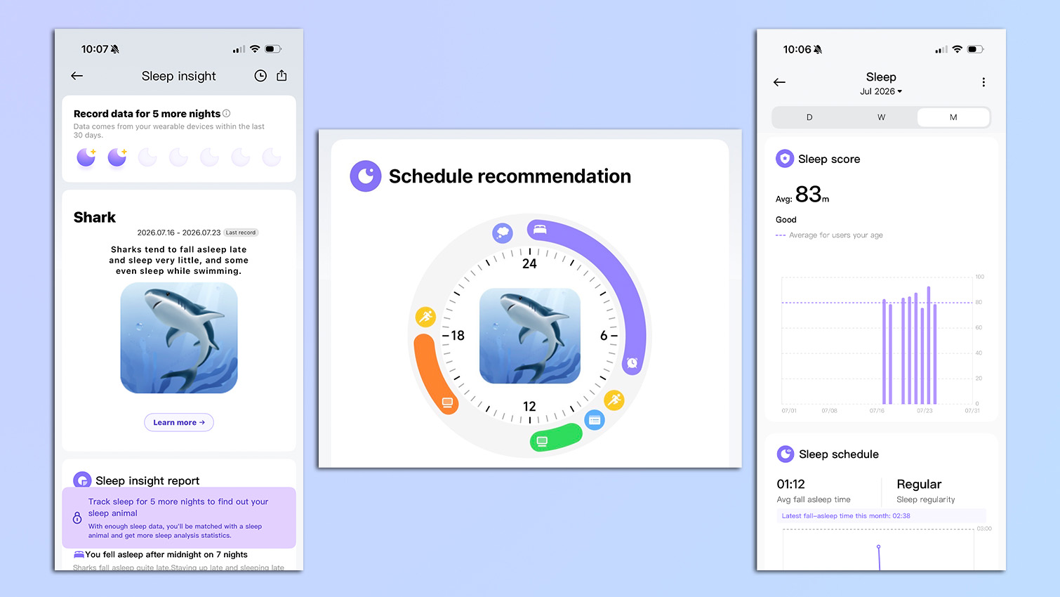 Screenshots from the Mi Fitness app