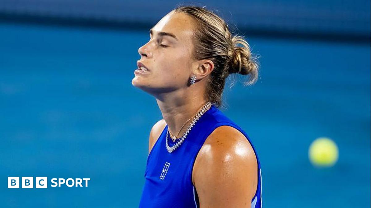 Aryna Sabalenka reacts to a point against Sara Bejlek