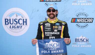 Ryan Blaney, driver of the #12 BODYARMOR FLASH I.V. Ford, poses for photos after winning the pole award during qualifying for the NASCAR Cup Series Cook Out 400 at Richmond Raceway on August 14, 2026 in Richmond, Virginia. (Photo by David Jensen/Getty Images for NASCAR)