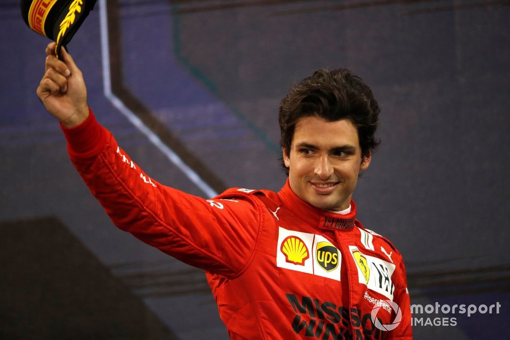 Carlos Sainz Jr., Ferrari, 3rd position, arrives on the podium