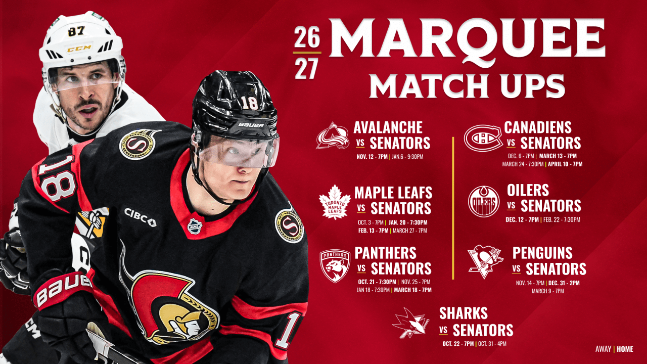 Stars and rivals headline Senators' marquee matchups at home