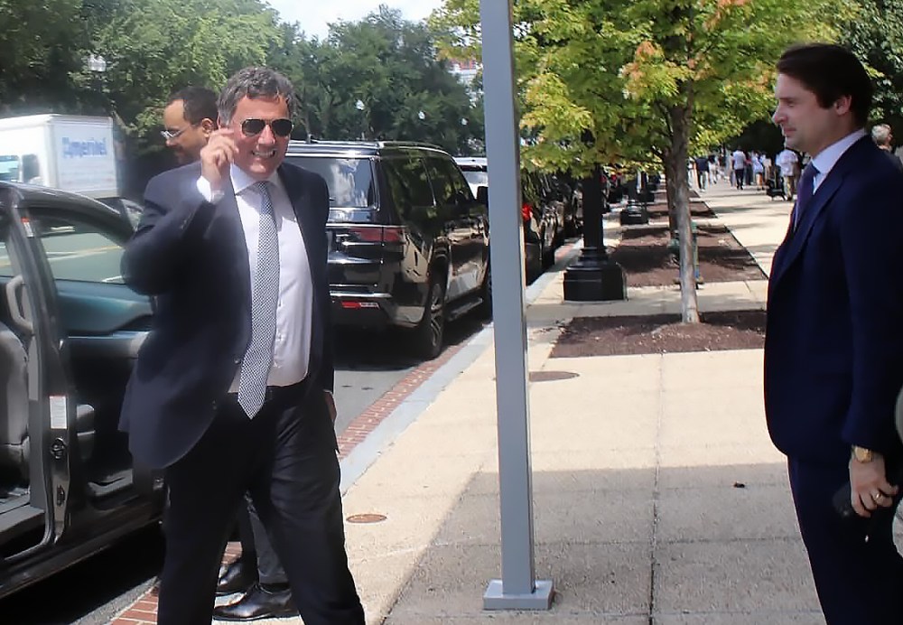 Canada-U.S. Trade Minister Dominic LeBlanc, left, arrives at the U.S. Commerce Department for trade talks in Washington, D.C., on Monday, Aug. 17, 2026. THE CANADIAN PRESS/Kelly Geraldine Malone