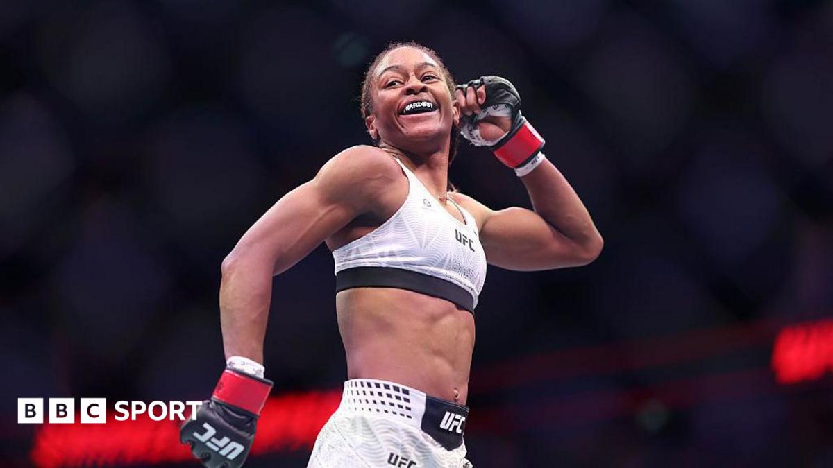 Shanelle Dyer celebrates beating Ravena Oliveira at UFC London in March