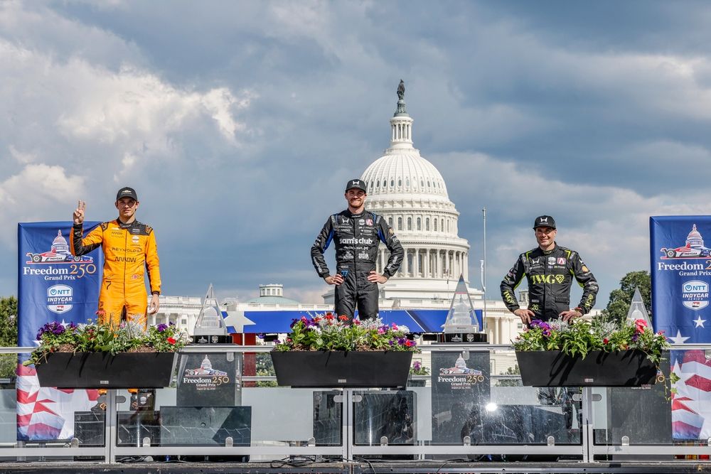 IndyCar podium at the Freedom 250 Grand Prix