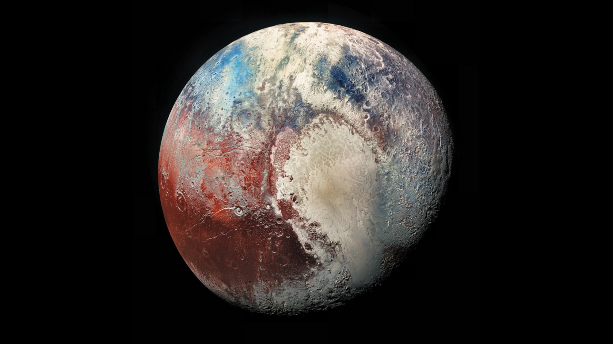 a mottled white, blue and brown orb on a black background