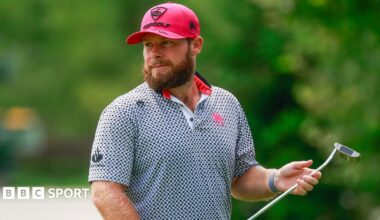 Tyrrell Hatton of Legion XIII concentrates on the 11th hole during day two of LIV Golf Indianapolis
