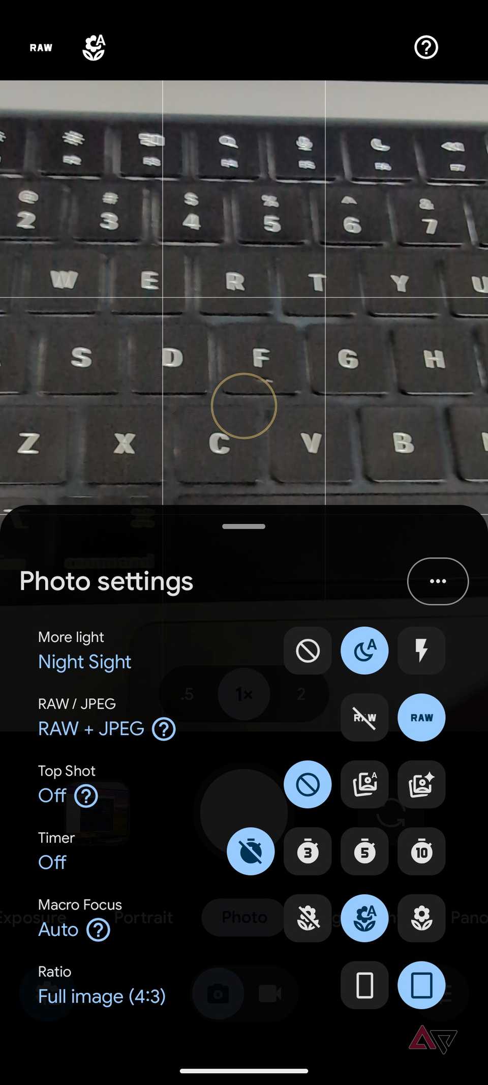 Pixel camera settings