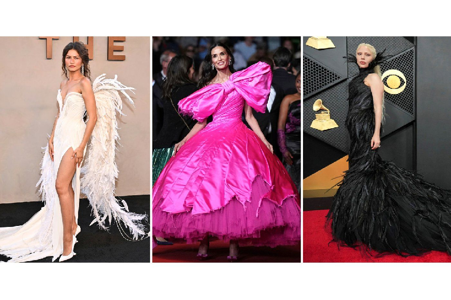 This combination of images show, from left, Zendaya at The Odyssey premiere in New York on July 14, 2026, Demi Moore at the 79th international film festival, Cannes, southern France, on May 16, 2026, and Lady Gaga at the 68th annual Grammy Awards in Los Angeles on Feb. 1, 2026.