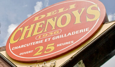 The sign of Chenoys, a deli.