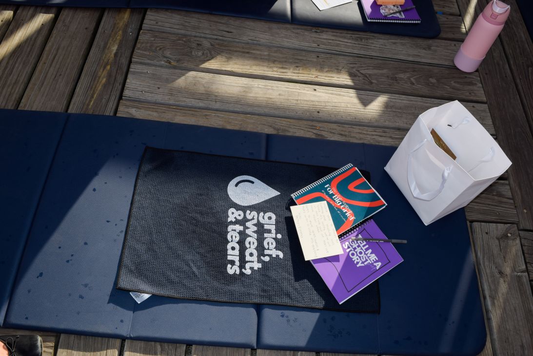 After a Grief, Sweat & Tears Pilates class in late May, organizers led participants through a journaling session. The event was held in collaboration with the Ghosted podcast.
