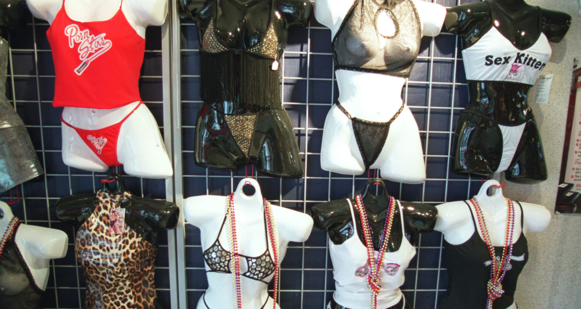Erotic clothing in a shop window.