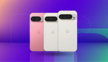 Google Pixel series on blue background