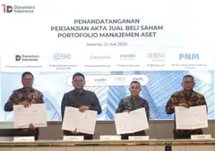 Executives from Mandiri Manajemen Investasi, BRI Manajemen Investasi, BNI Asset Management and PNM Investment Management with share-purchase agreements transferring control of their firms to Danantara Asset Management.