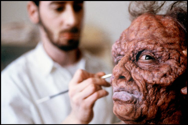 Jeff Goldblum in the makeup chair for The Fly.