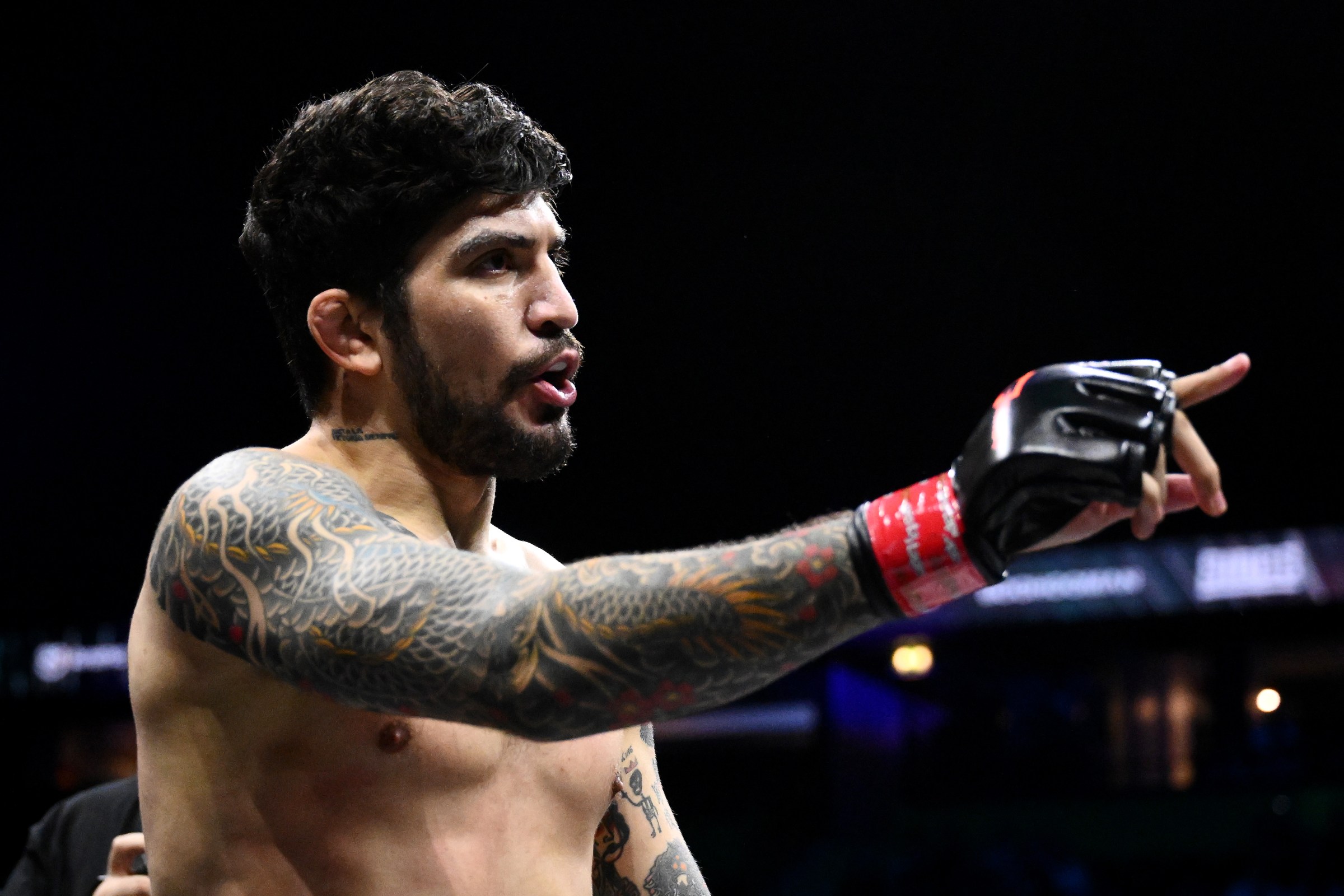 MANCHESTER, ENGLAND - AUGUST 30: Dillon Danis celebrates after victory in the MF MMA Championship fight between Dillon Danis and Warren Spencer during the Misfits 22 - Ring of Thrones fight night at AO Arena on August 30, 2025 in Manchester, England. (Photo by Ben Roberts Photo/Getty Images)