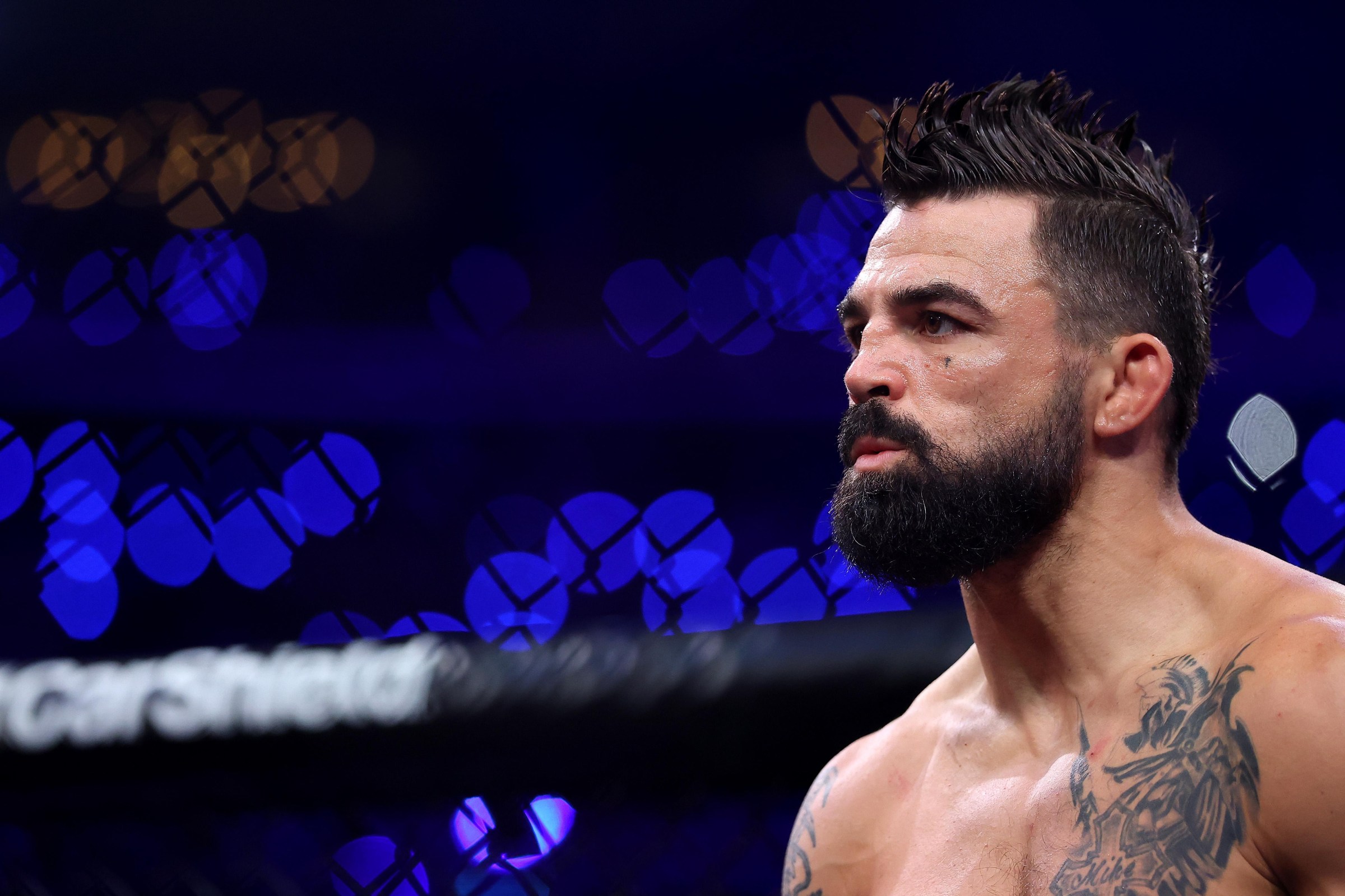 INGLEWOOD, CALIFORNIA - MAY 16: Mike Perry looks on before his welterweight bout against Nate Diaz during the main card of Netflix’s Ronda Rousey vs. Gina Carano at Intuit Dome on May 16, 2026 in Inglewood, California. (Photo by Sarah Stier/Getty Images for Netflix)