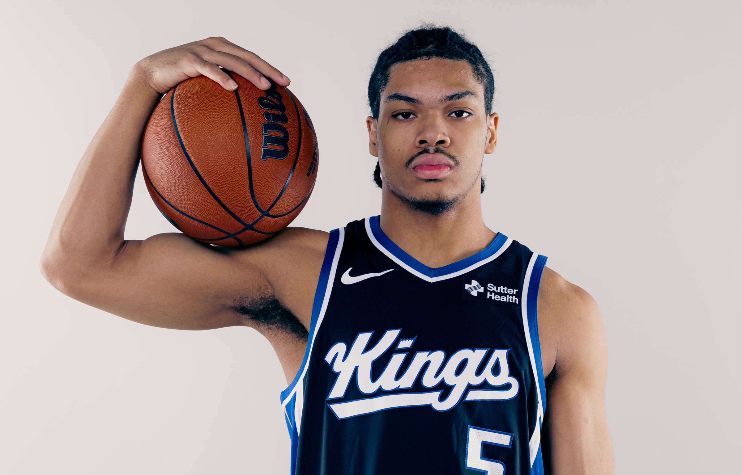 LAS VEGAS, NEVADA - JULY 15: Darius Acuff Jr. #5 of the Sacramento King poses for a portrait during the 2026 NBA Rookie Photo Shoot at UNLV on July 15, 2026 in Las Vegas, Nevada. (Photo by Carmen Mandato/Getty Images)