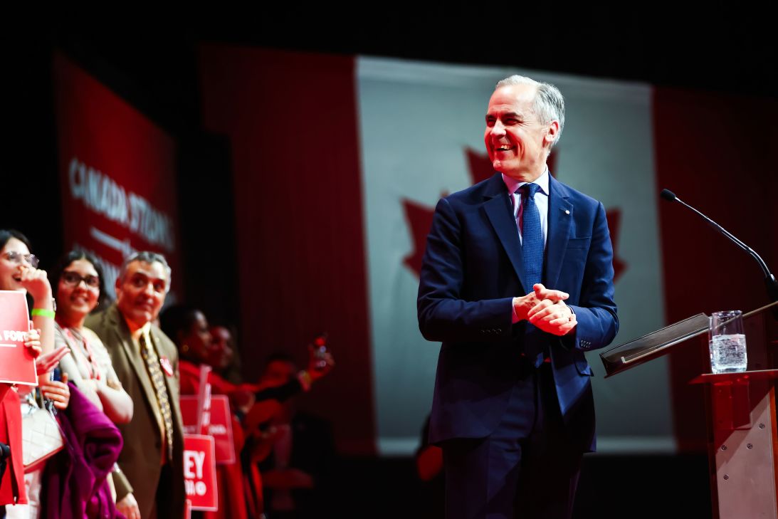 Carney speaks to supporters in Ottawa after winning a new term in April 2025.