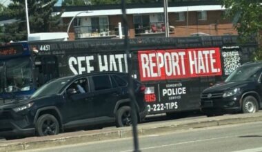 Edmonton Police called out over bus with snitch hotline banner