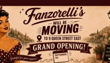 Fanzorelli’s Moving to 9 Queen Street East; 9 Queen Chinese to Continue Online for Now.
