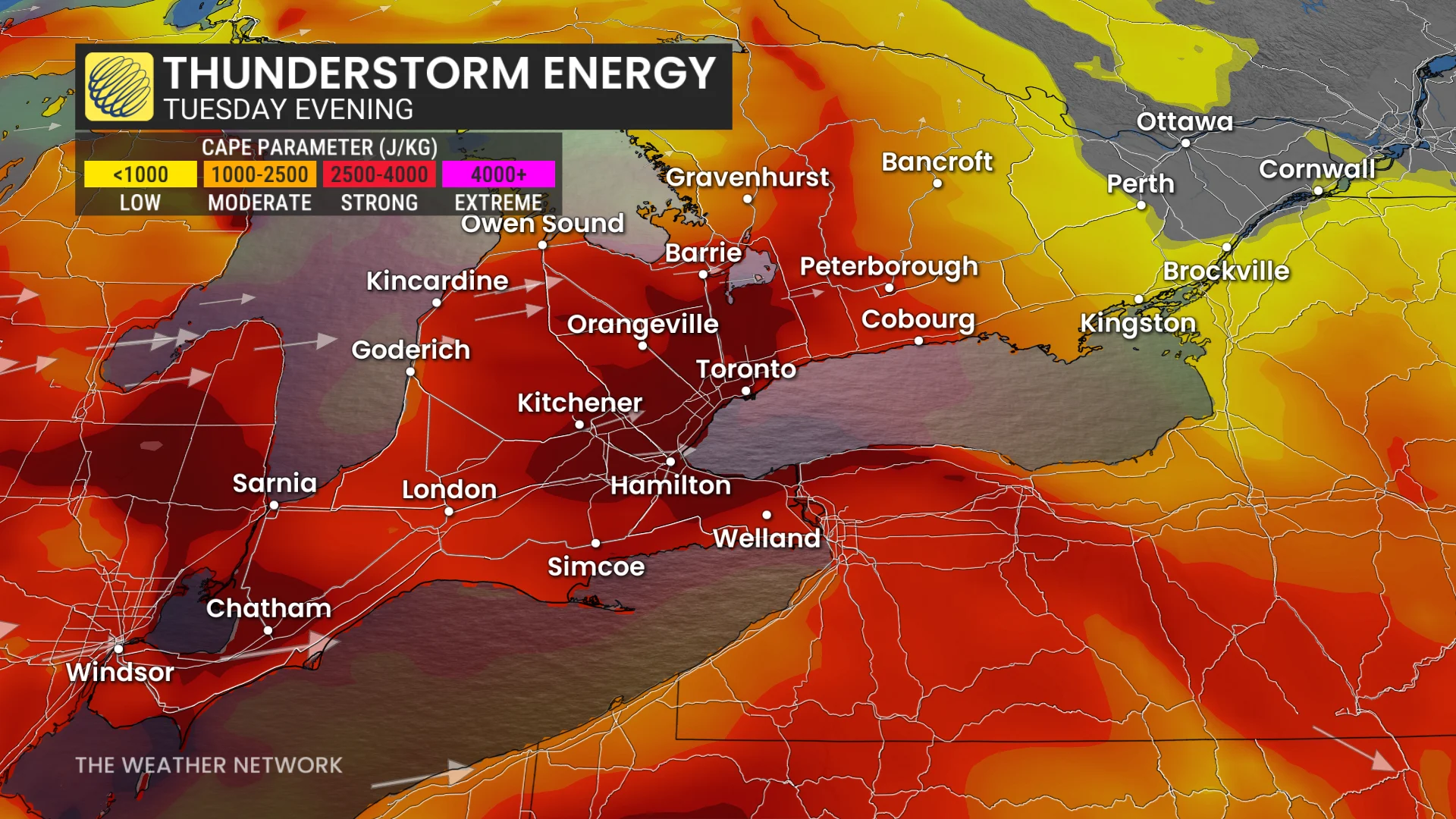 Ontario thunderstorm energy Tuesday evening