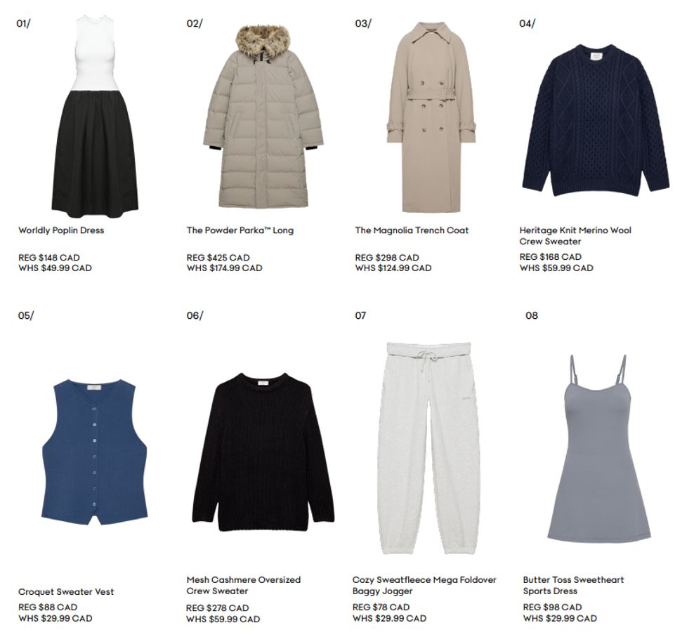 aritzia warehouse sale