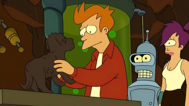 Seymour, Fry, Bender, and Leela on Futurama