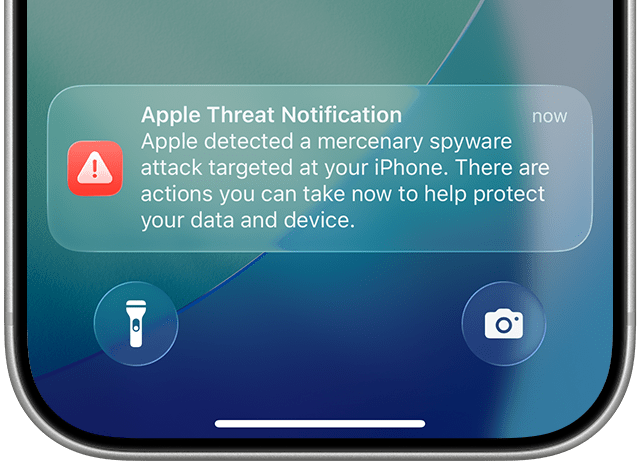 The Apple Threat Notification alert on iPhone.