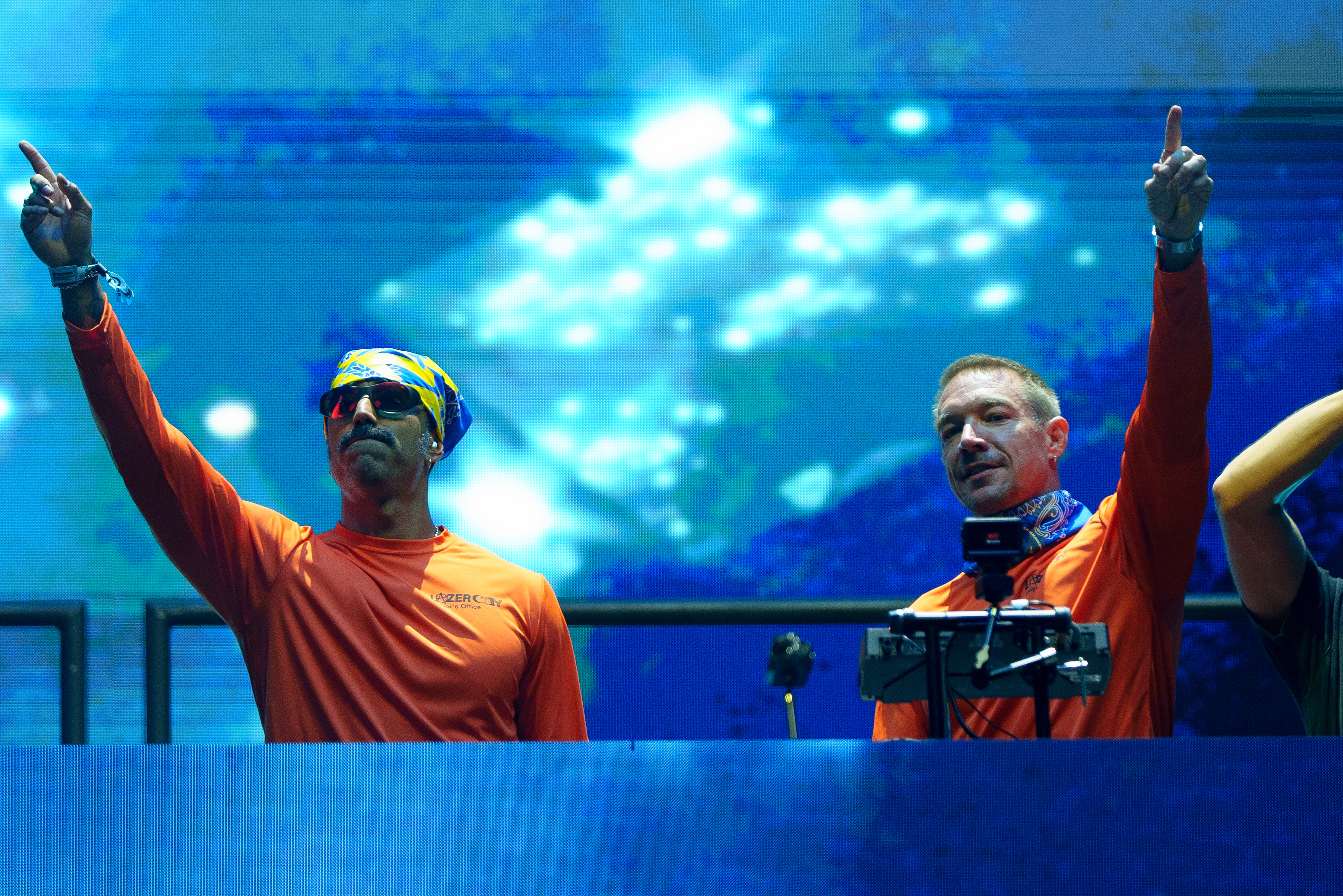 Ape Drums and Diplo of Major Lazer perform onstage during Lollapalooza