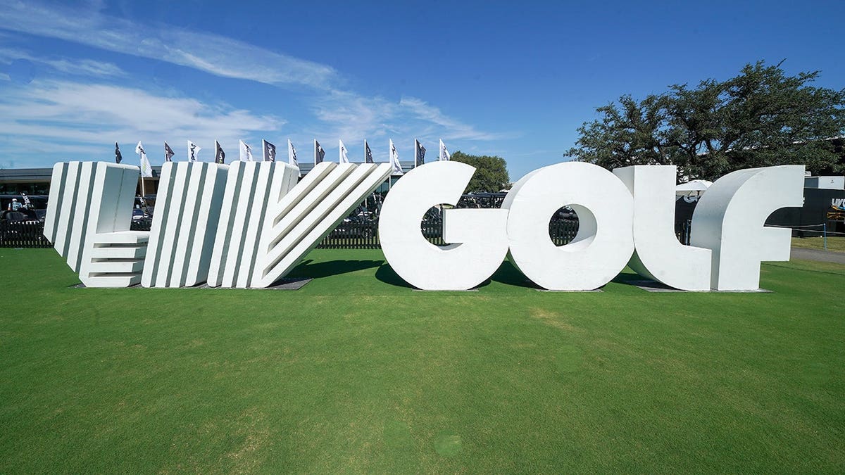 LIV Golf logo near the first tee at Maridoe Golf Club.