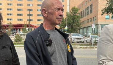 Mark Shyluk speaks to media on Aug. 5, 2026 about his elderly father, Jerry, and his difficult visit to St. Paul's Hospital earlier this year. (Mia Holowaychuk/650 CKOM)