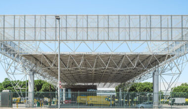 triangulated steel lattice redefines barcelona's logistics park gateway