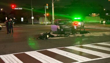 Motorcyclist suffers head trauma in collision with car in Mississauga