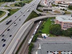 OC Transpo LRT Train and tracks between Cyrville station and St Laurent