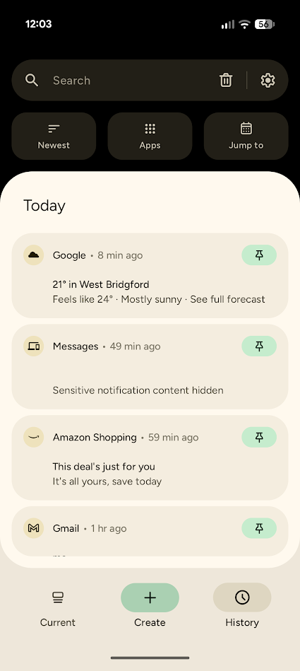 notification history in pinnit app