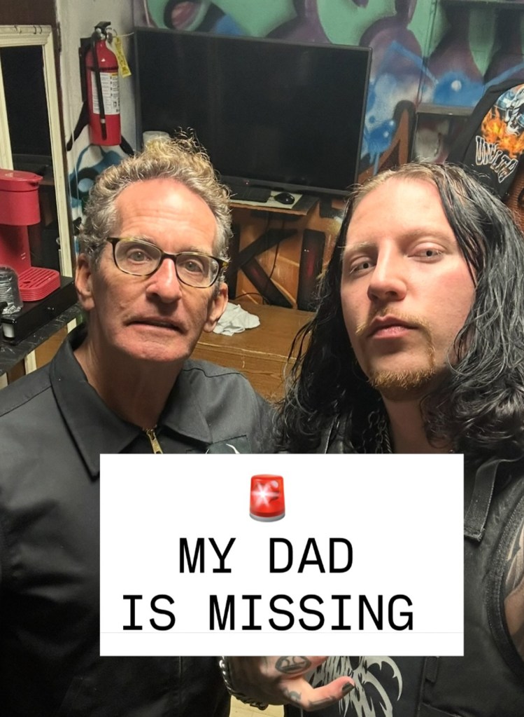 Nathan James with his father, with text overlay "MY DAD IS MISSING".