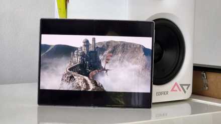 An unfolded Samsung Galaxy Z Fold 8, playing House of Dragons.